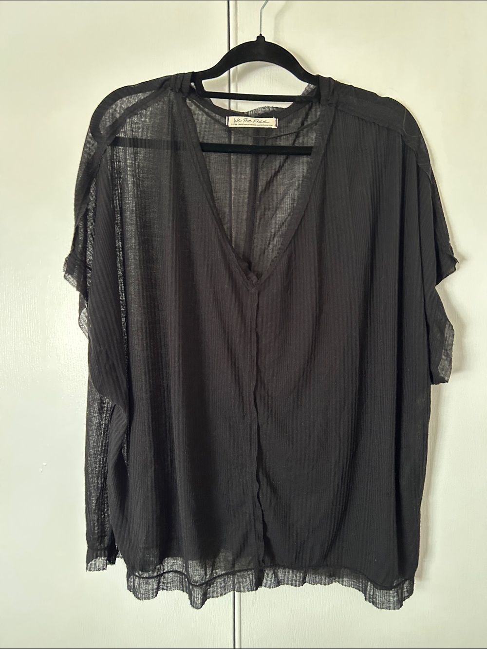 We The Free Black Sheer V-Neck Blouse
